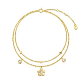 14K Gold Flower Layered Anklet