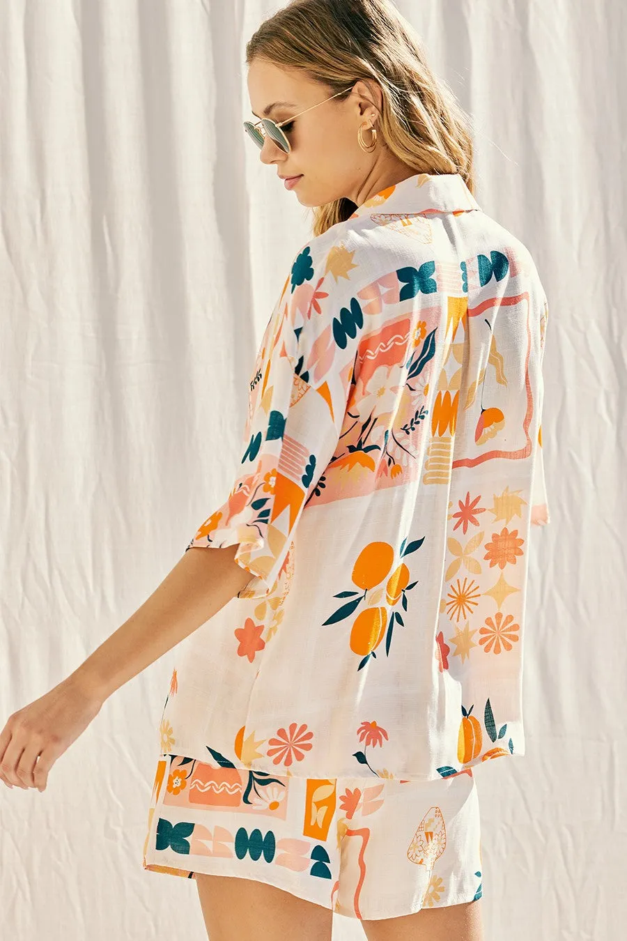 Apricot Printed Shirt Top And Shorts Set