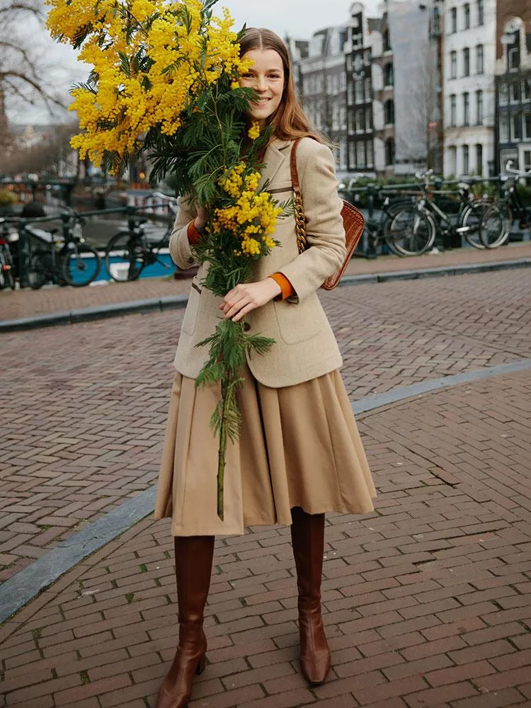 Apricot Wool Straight Blazer