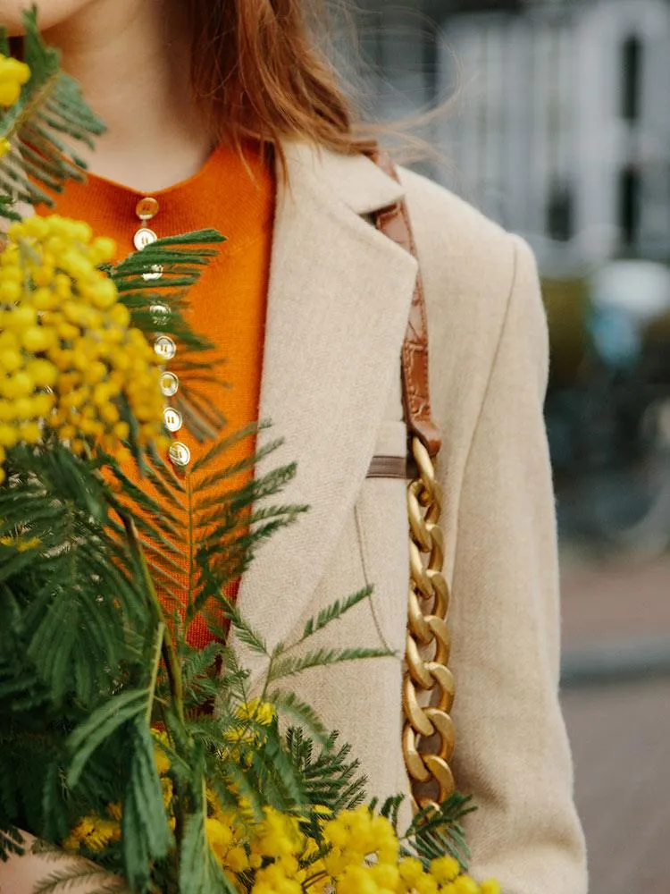 Apricot Wool Straight Blazer