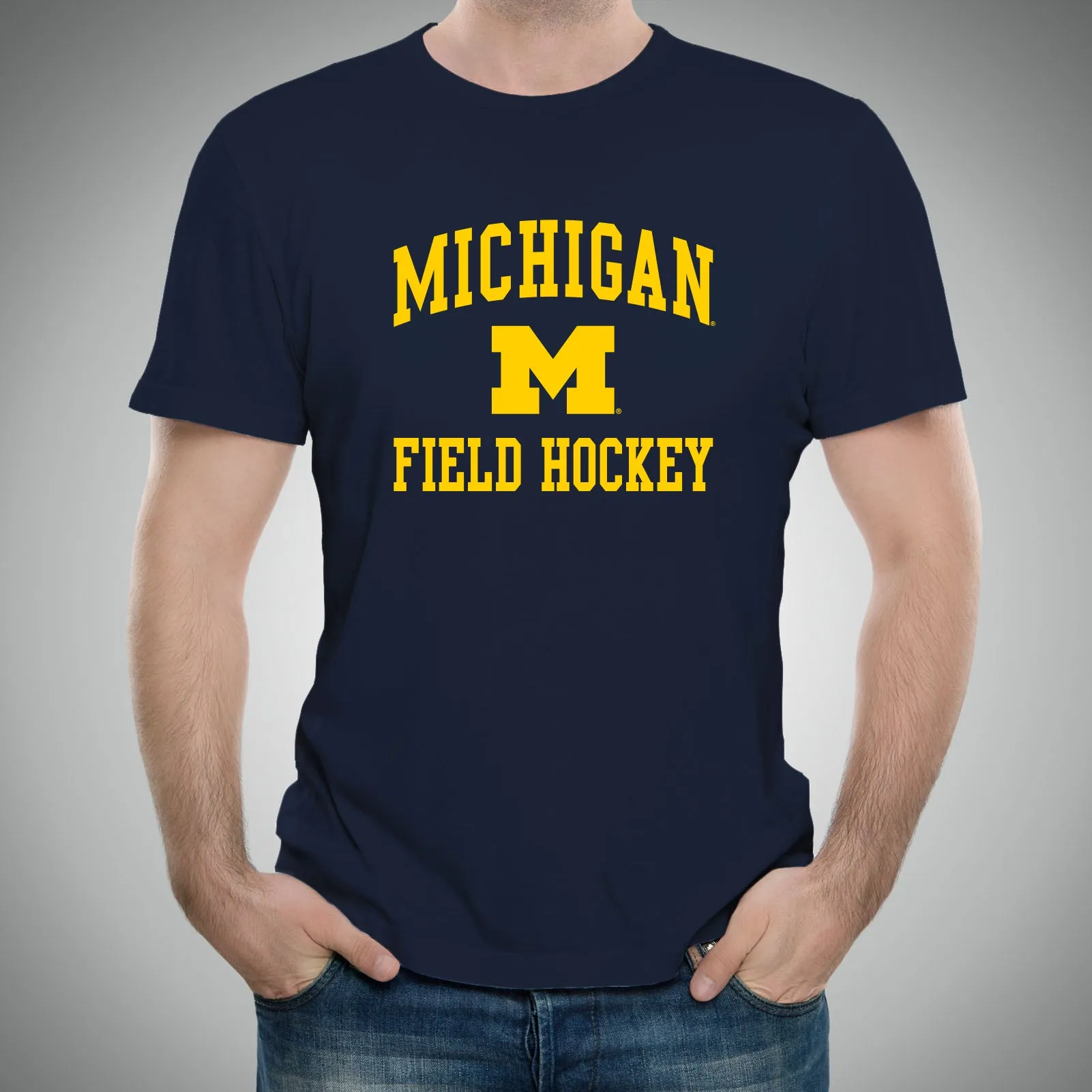 Arch Logo Field Hockey University of Michigan Basic Cotton Short Sleeve T Shirt - Navy