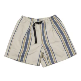 Belted easy shorts in ecru and blue striped chambray cotton