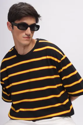 Black Oversized Striped Cotton Knit T-Shirt