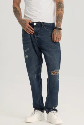 Blue Distressed Baggy Fit Jeans