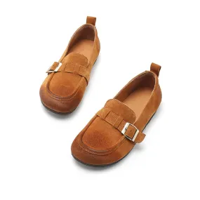 Buckle-fastening Monk Shoes Retro SuedeLeather Loafers for Women 4 Colors