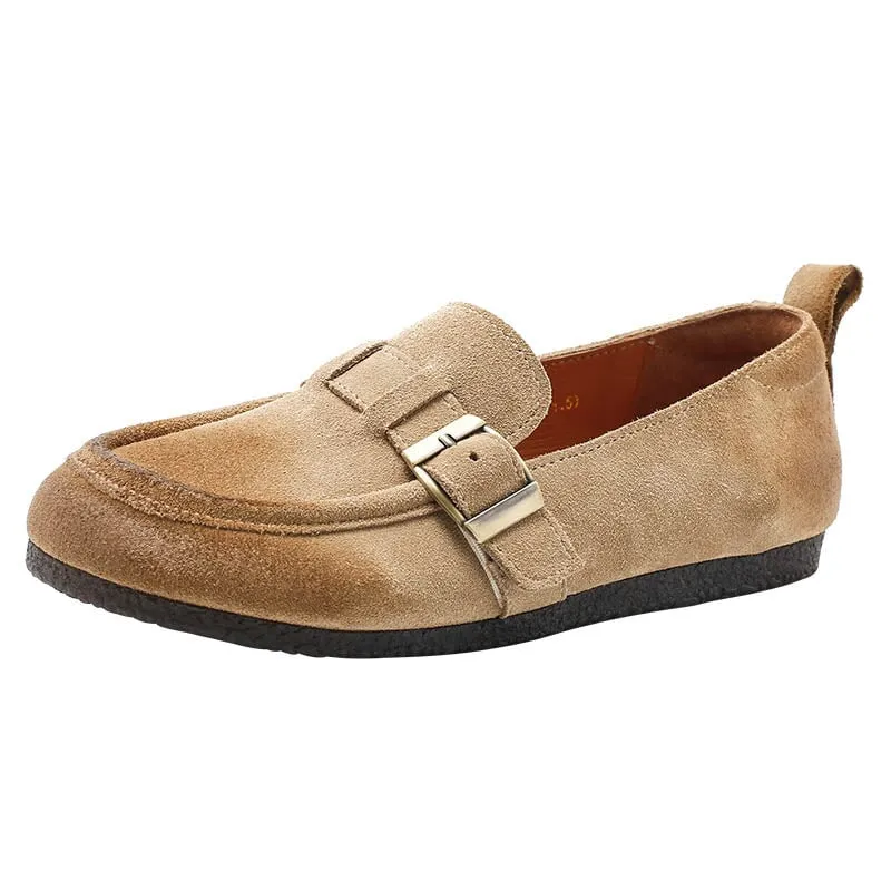 Buckle-fastening Monk Shoes Retro SuedeLeather Loafers for Women 4 Colors