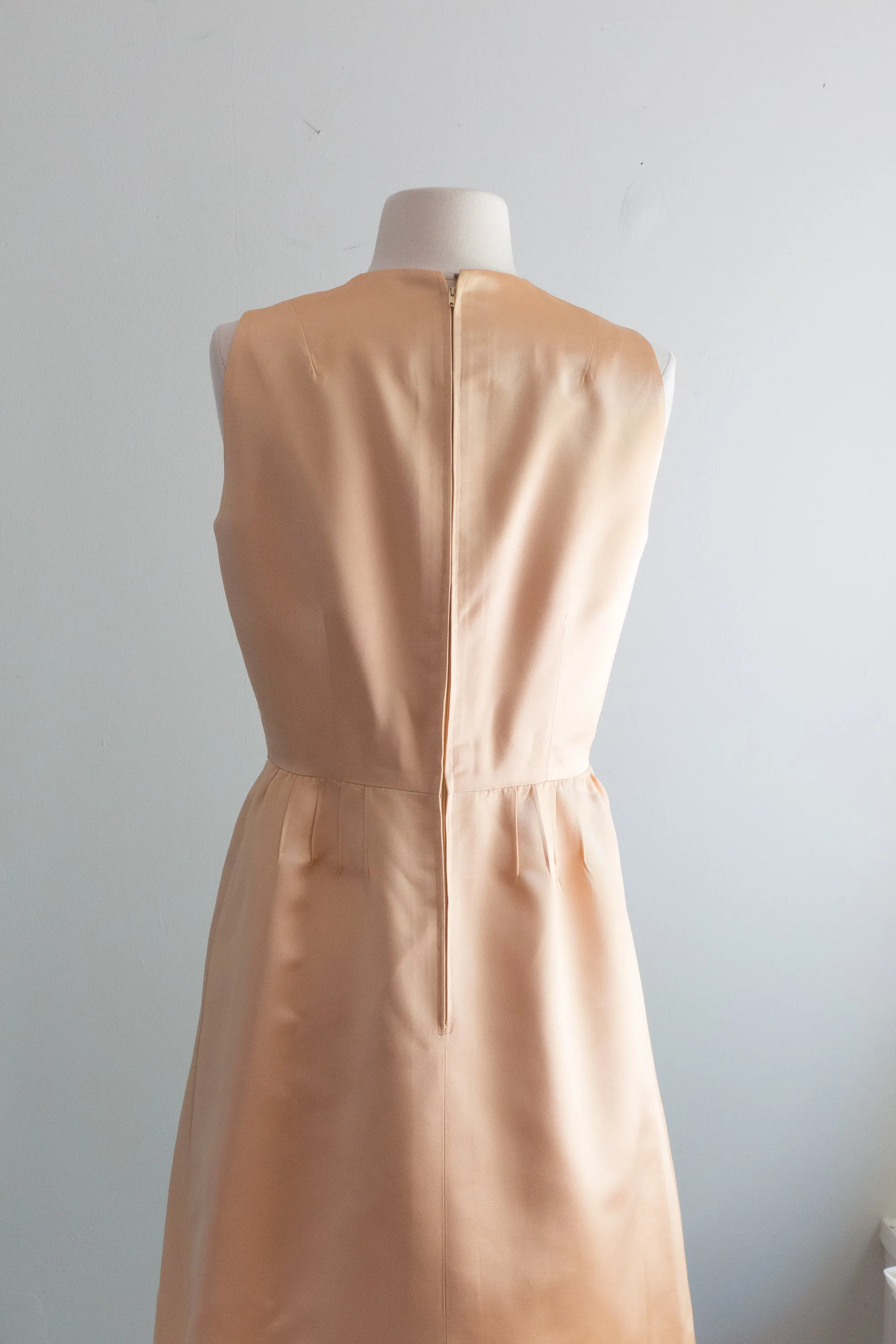 Chic 1960's Apricot Silk Dress & Jacket Set By Shannon Rodgers / Medium