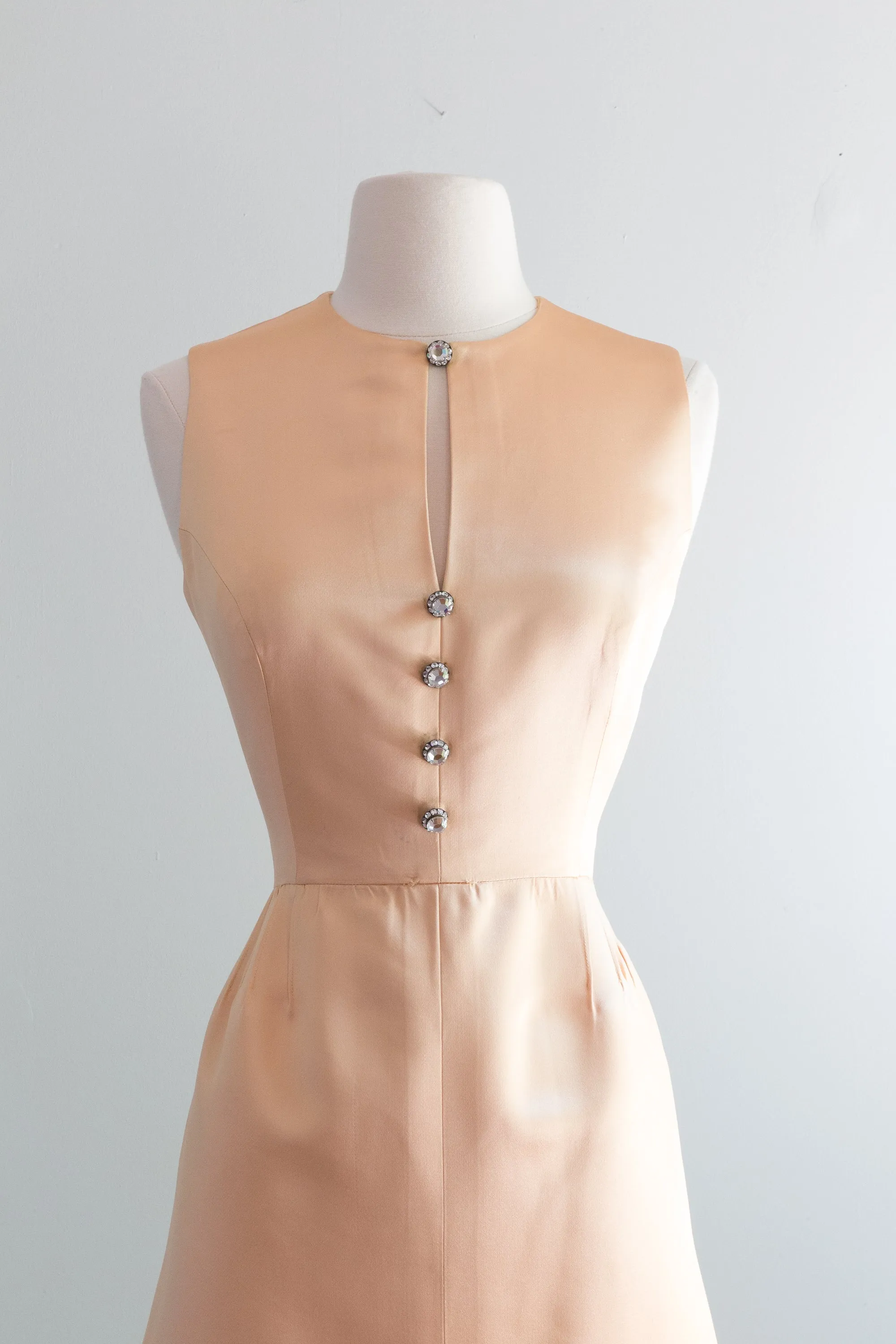 Chic 1960's Apricot Silk Dress & Jacket Set By Shannon Rodgers / Medium