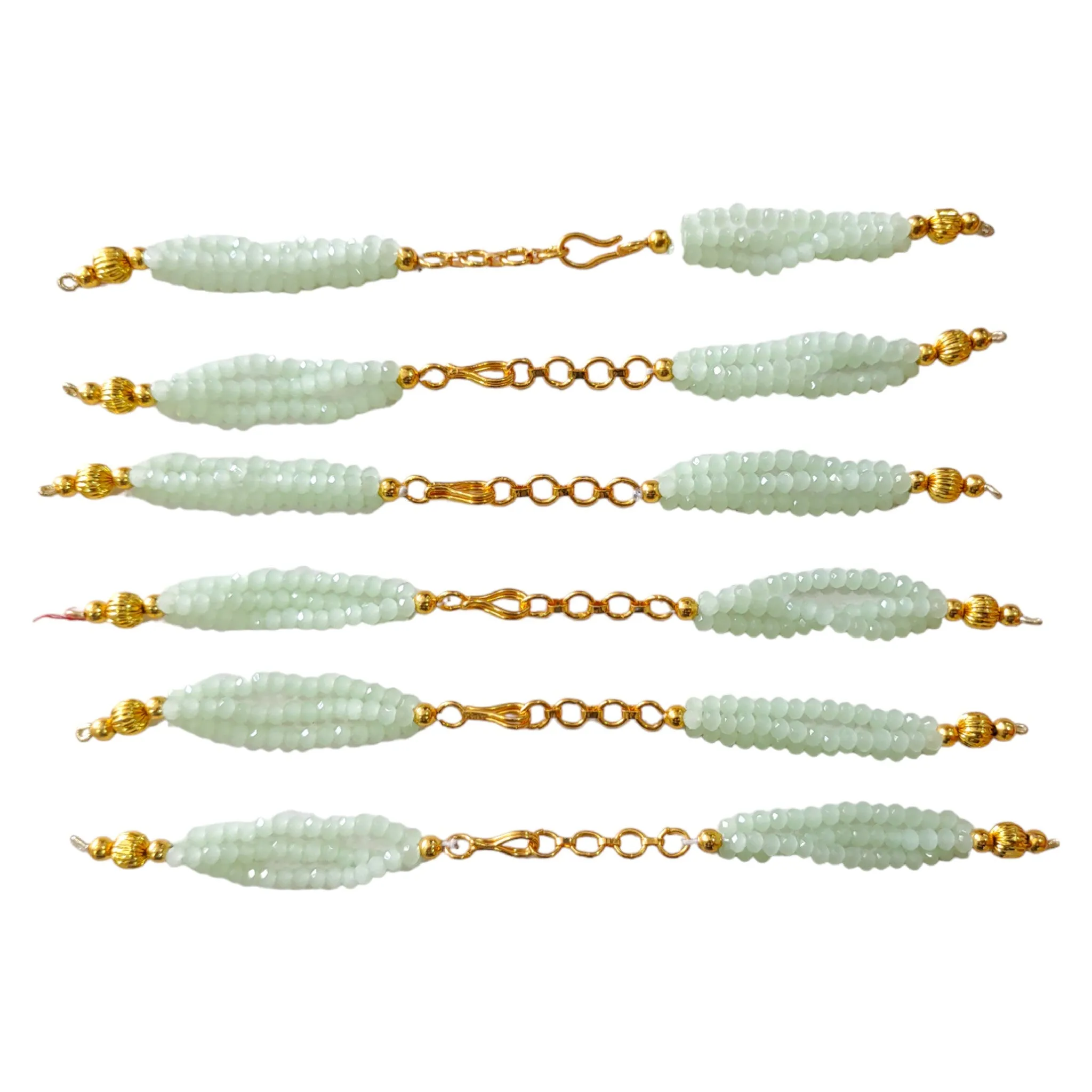 Chic Sea Green/Peach Beaded Bracelet with Durable Metal Chain & Secure Hook - 16.5cm