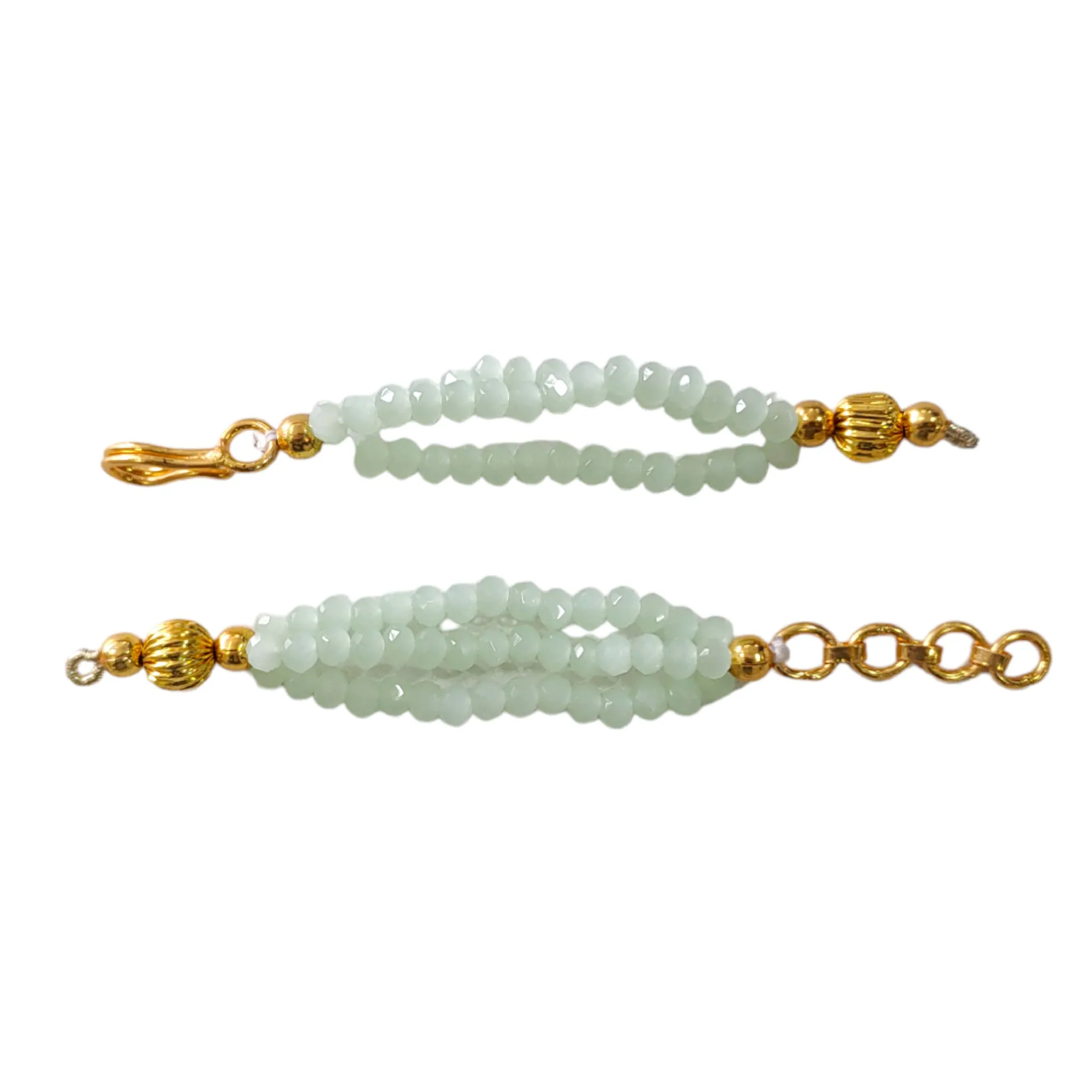 Chic Sea Green/Peach Beaded Bracelet with Durable Metal Chain & Secure Hook - 16.5cm