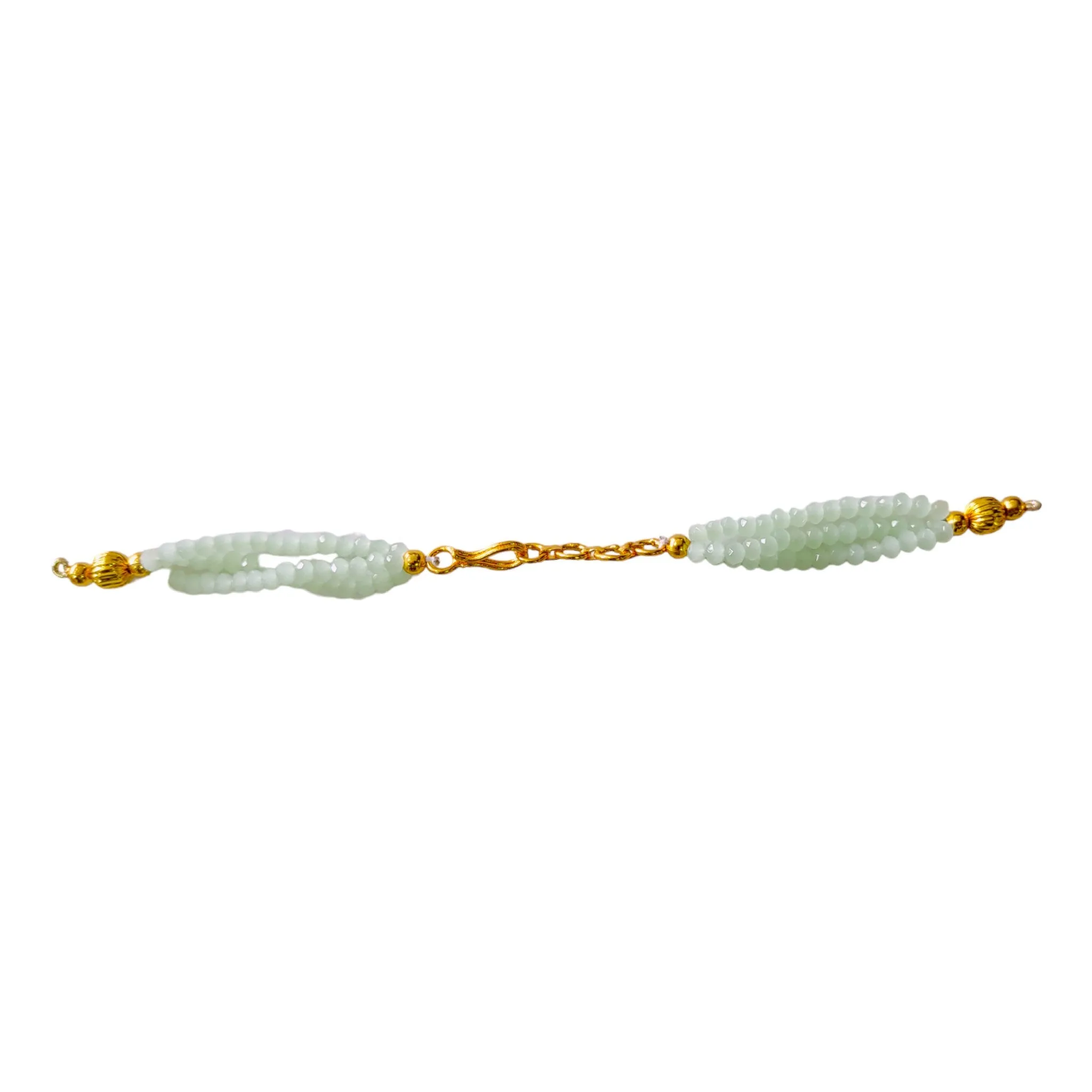 Chic Sea Green/Peach Beaded Bracelet with Durable Metal Chain & Secure Hook - 16.5cm