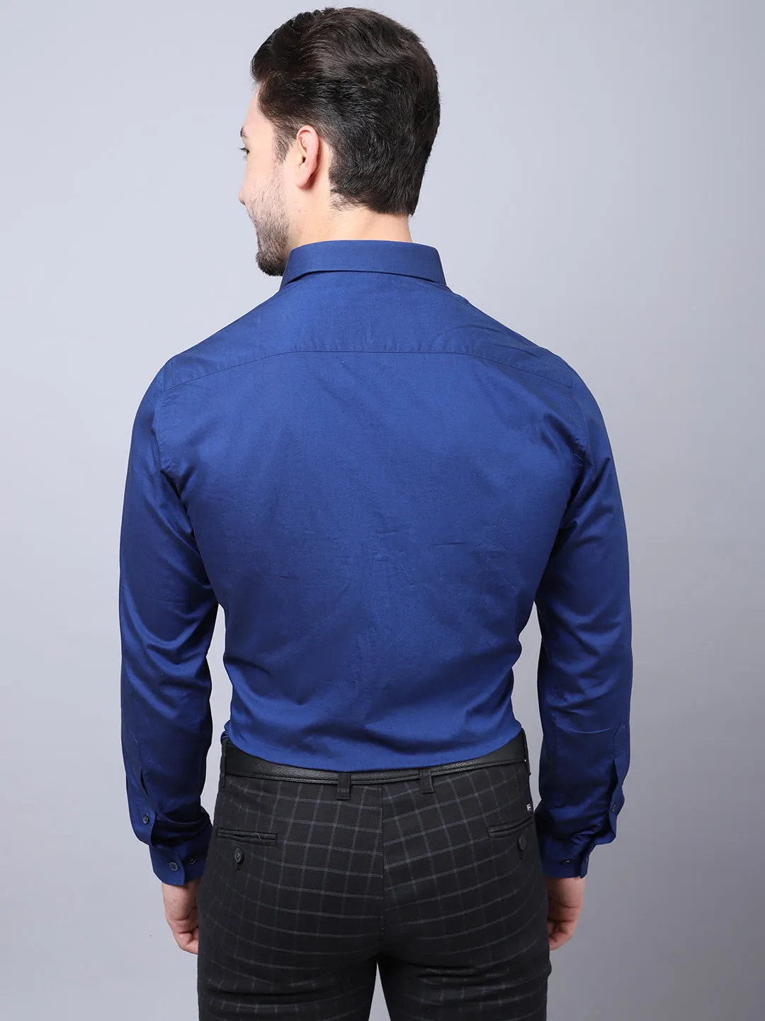 Cotton Blend Solid Blue Full Sleeve Regular Fit Formal Shirt for Men with Pocket