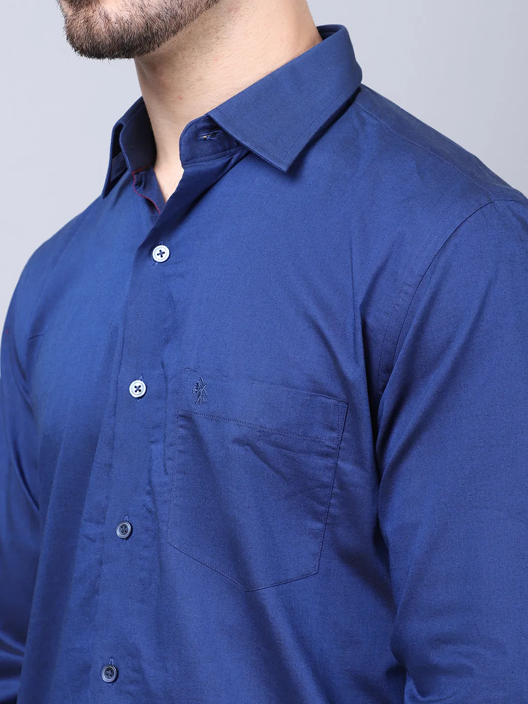 Cotton Blend Solid Blue Full Sleeve Regular Fit Formal Shirt for Men with Pocket