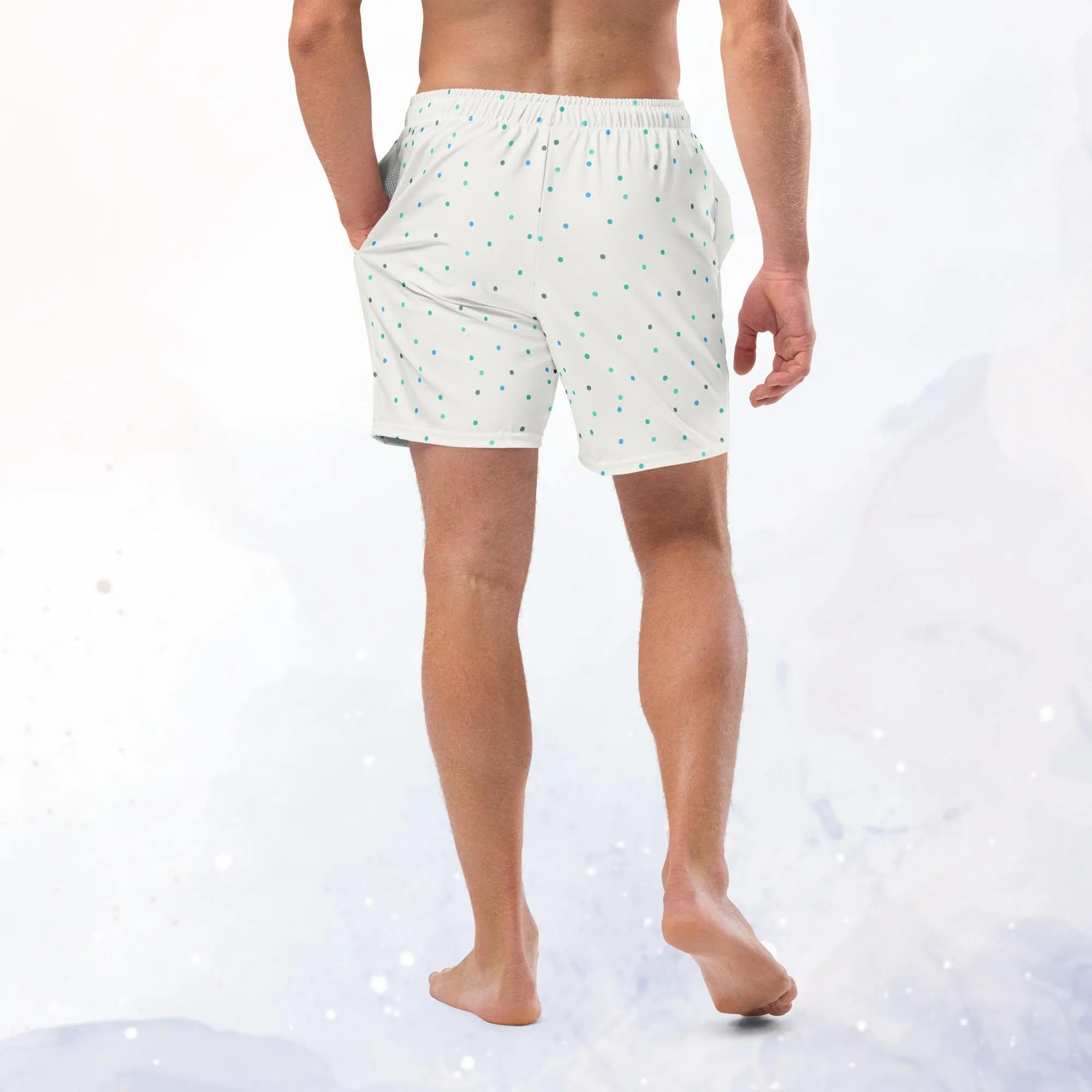 Cream and Blue Dots Mens Swim Trunks