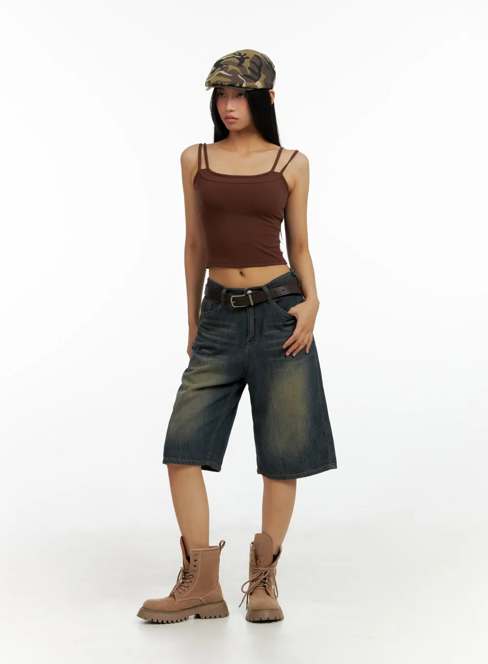 Dark Washed Wide Leg Jorts IL419