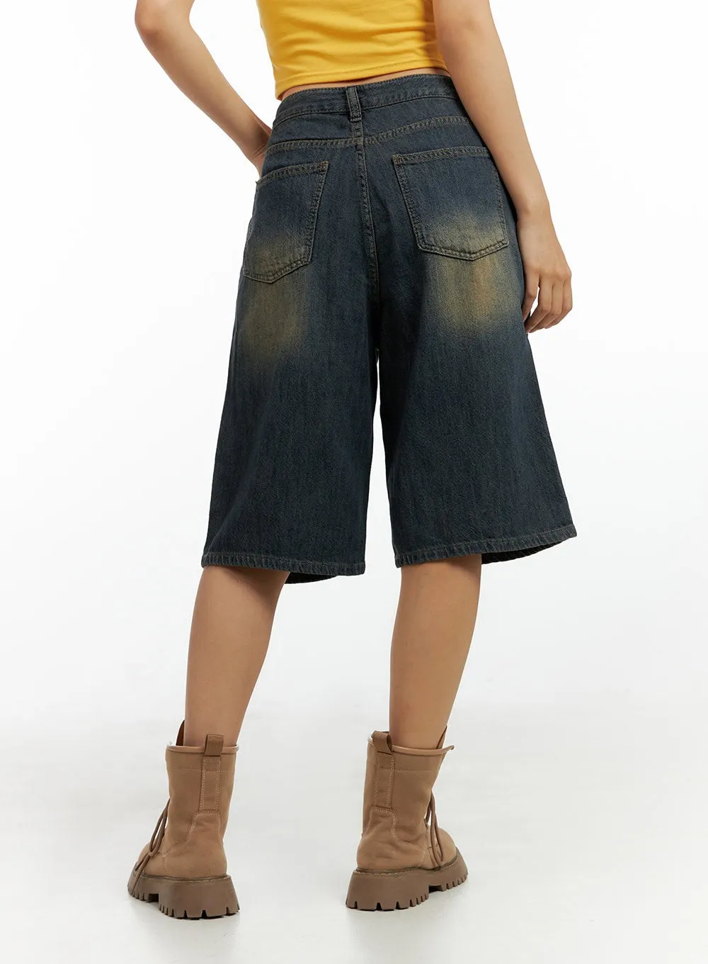 Dark Washed Wide Leg Jorts IL419