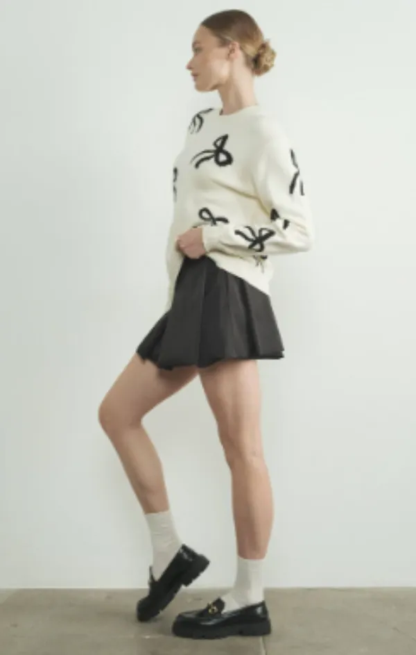 Demure Bow Print Sweater