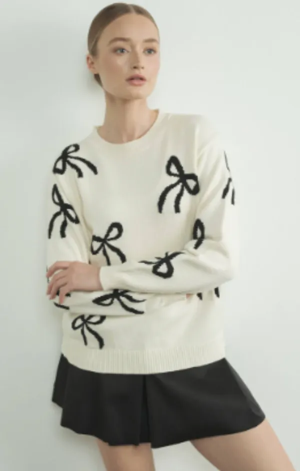 Demure Bow Print Sweater