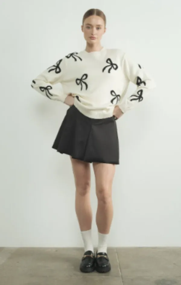 Demure Bow Print Sweater