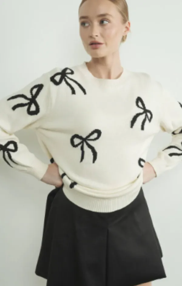 Demure Bow Print Sweater