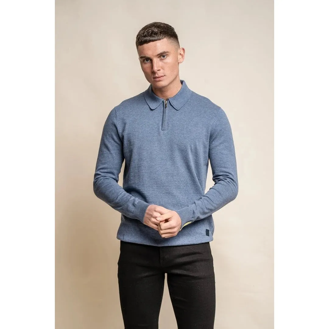 Falcao - Men's Polo Collar Quarter Zip Jumper