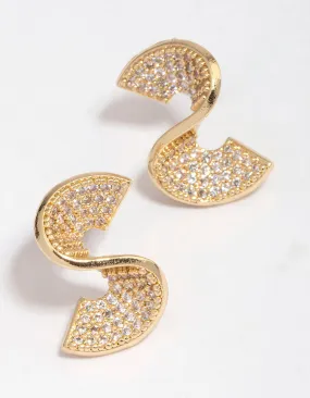 Gold Plated Cubic Zirconia Twisted Stud Earrings