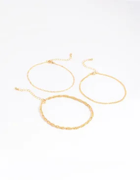 Gold Plated Twisted Chain Anklet Pack