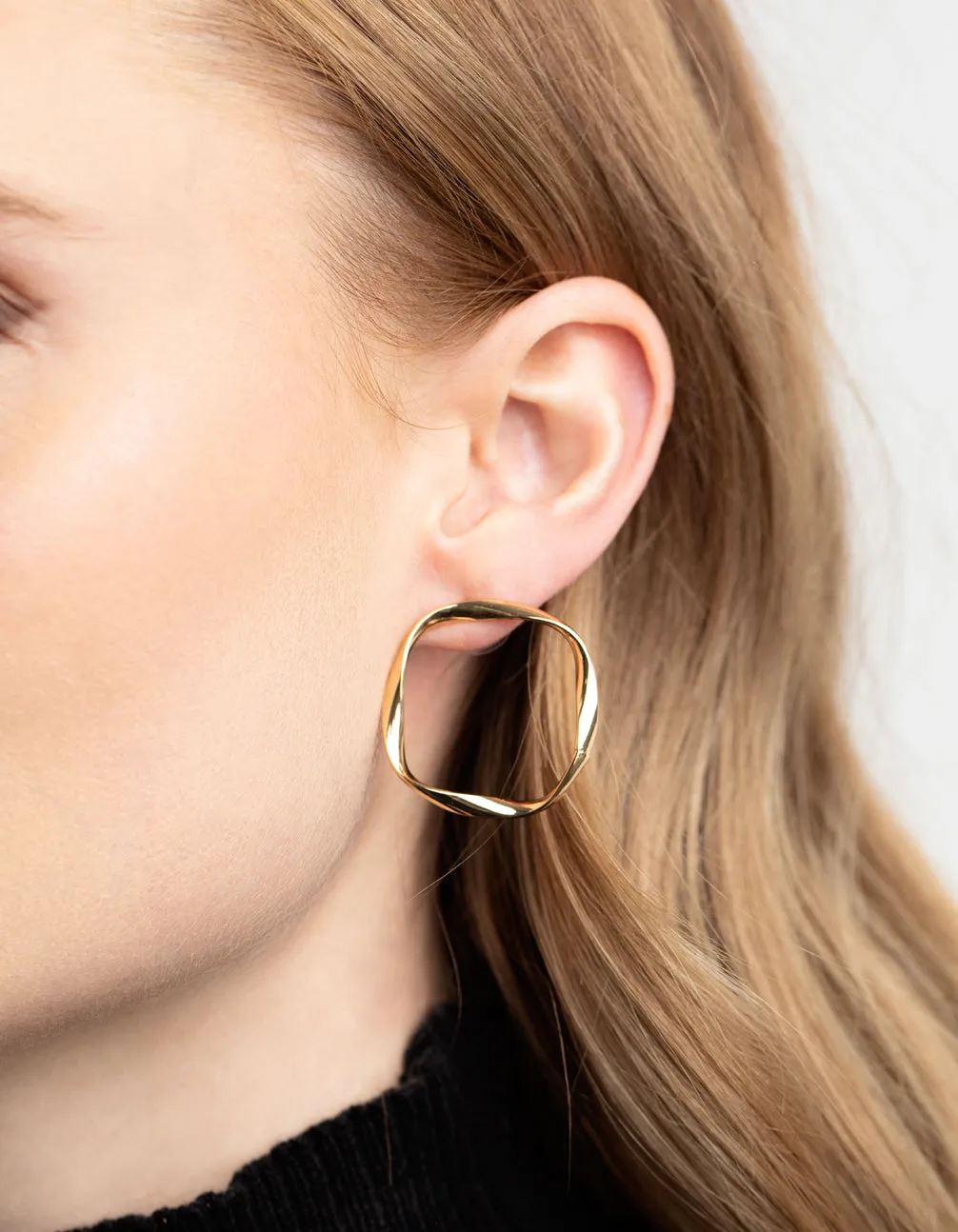 Gold Plated Twisted Square Hoop Earrings