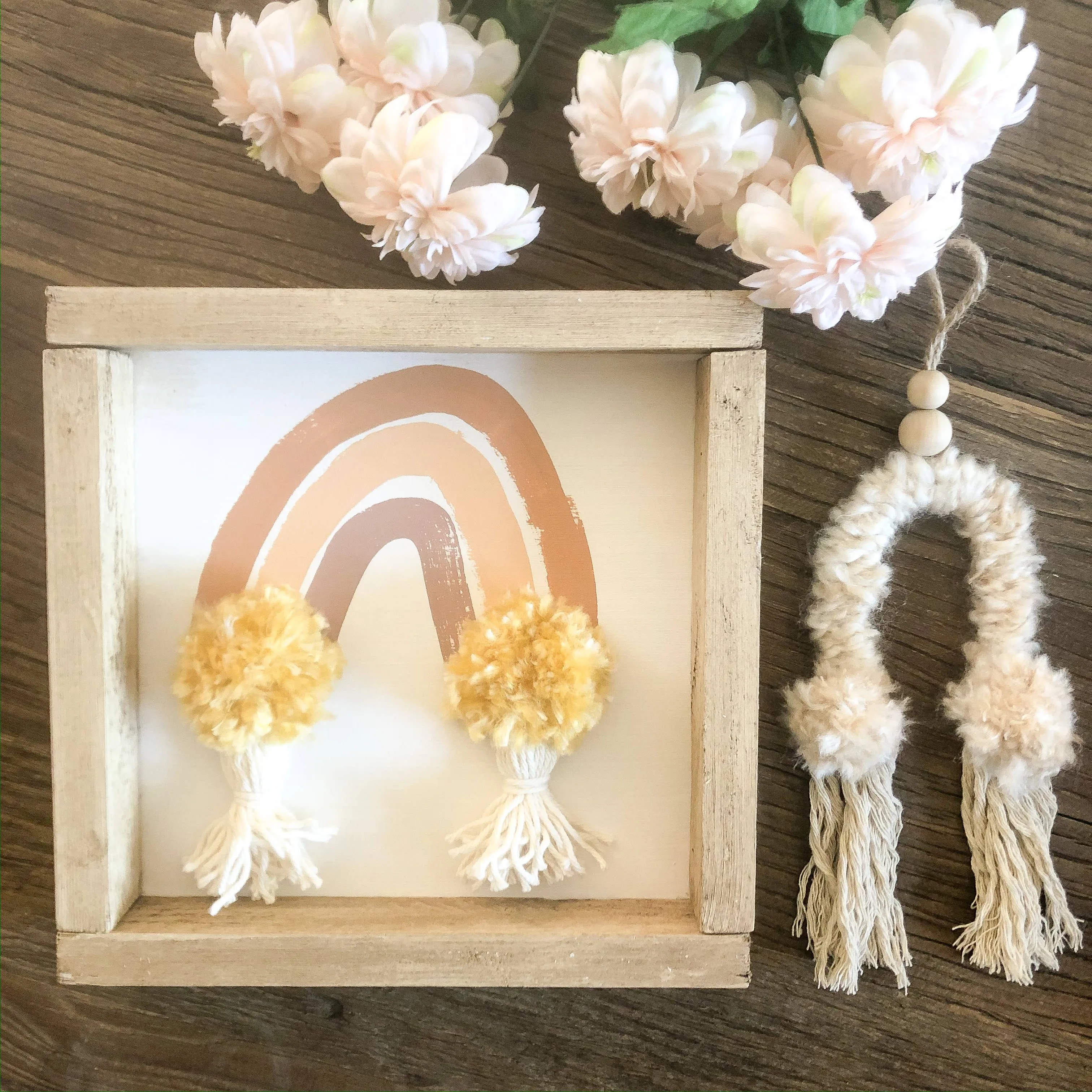 Golden Rainbow Pom Pom Tassel Sign | 10x10