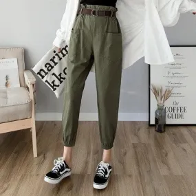 High-Waist Ankle-Length Pants With Elastic Waist