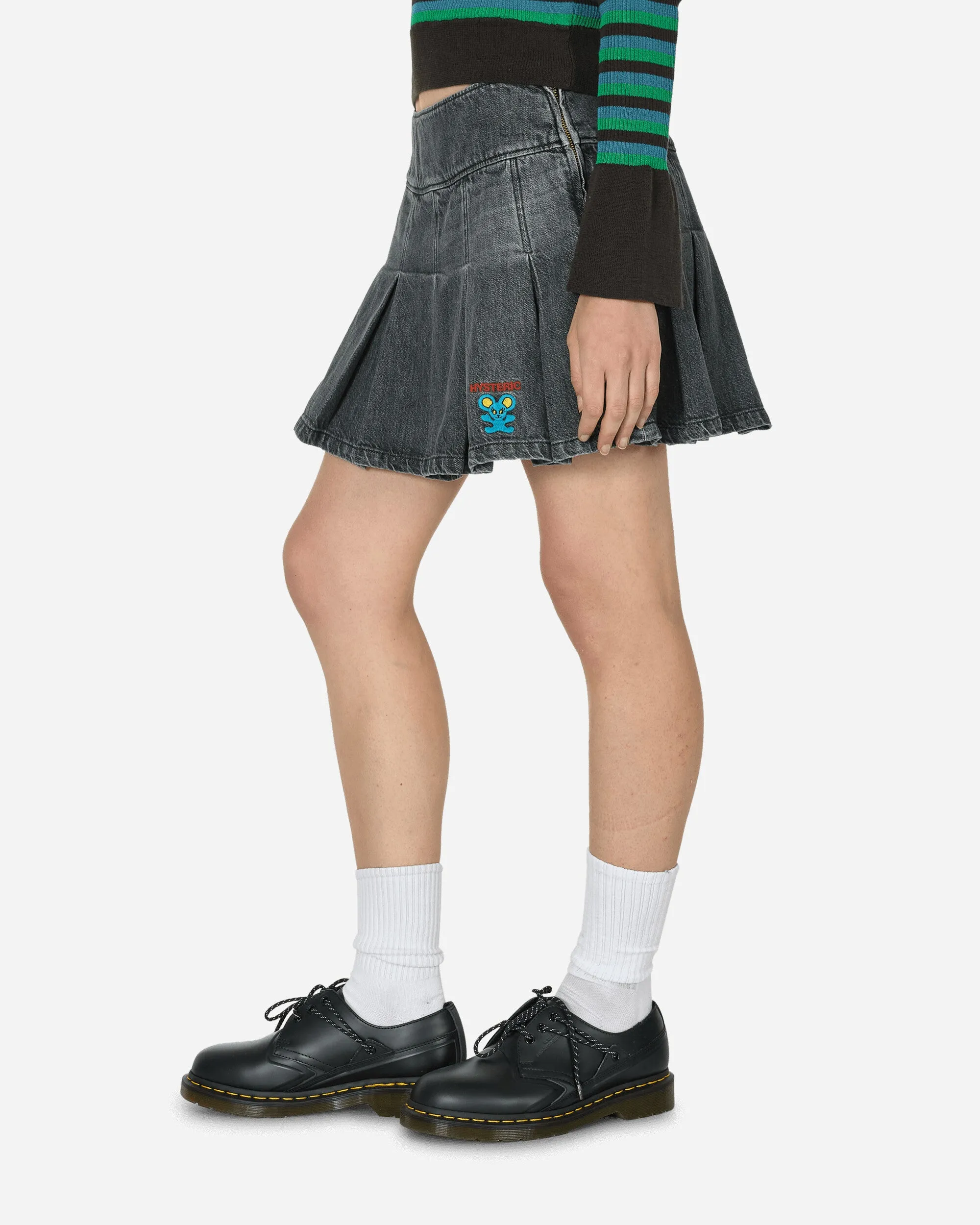 HYS Mouse Pleated Denim Skirt Black