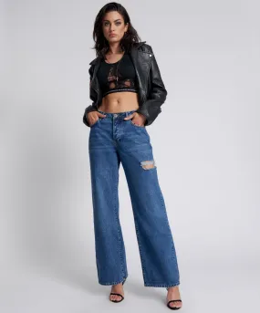 Jackson Mid Waist Wide Leg Denim Jeans - Rosewood