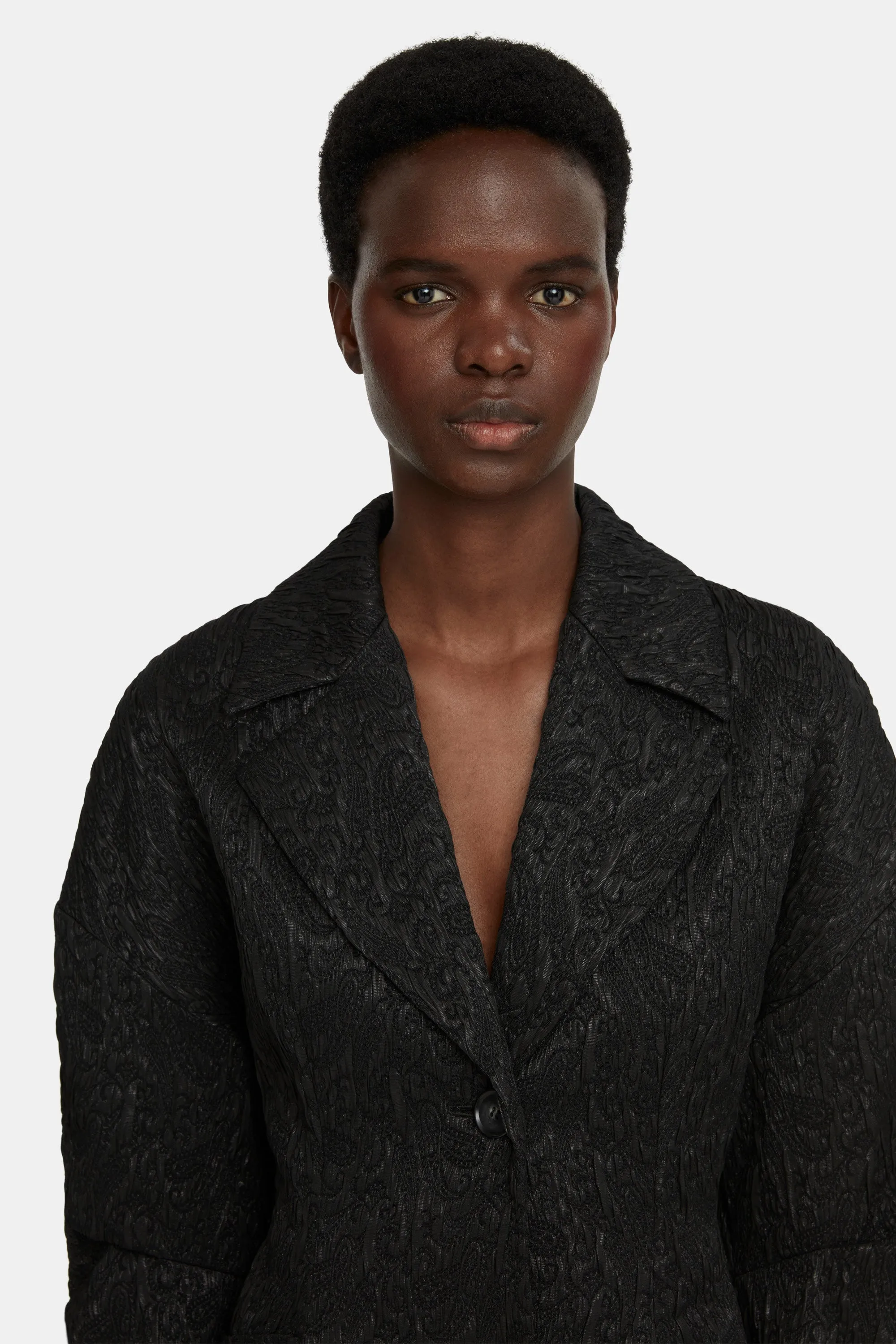 Jaya Tailored Coat in Black Seersucker Cloque