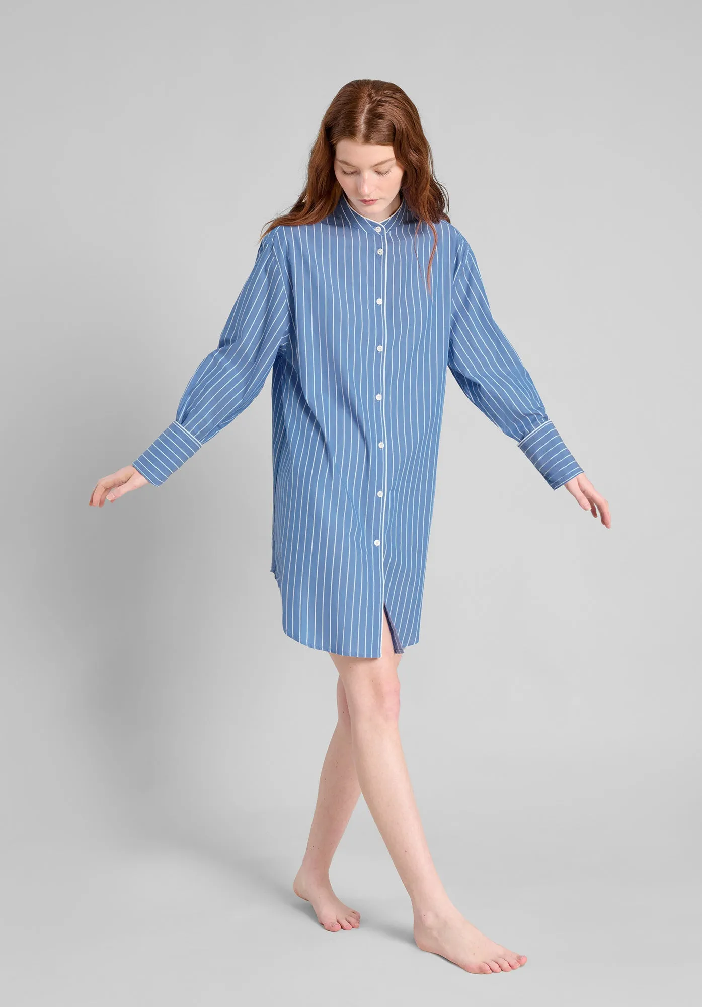 Jo Band Collar Nightdress in French Riviera Stripe