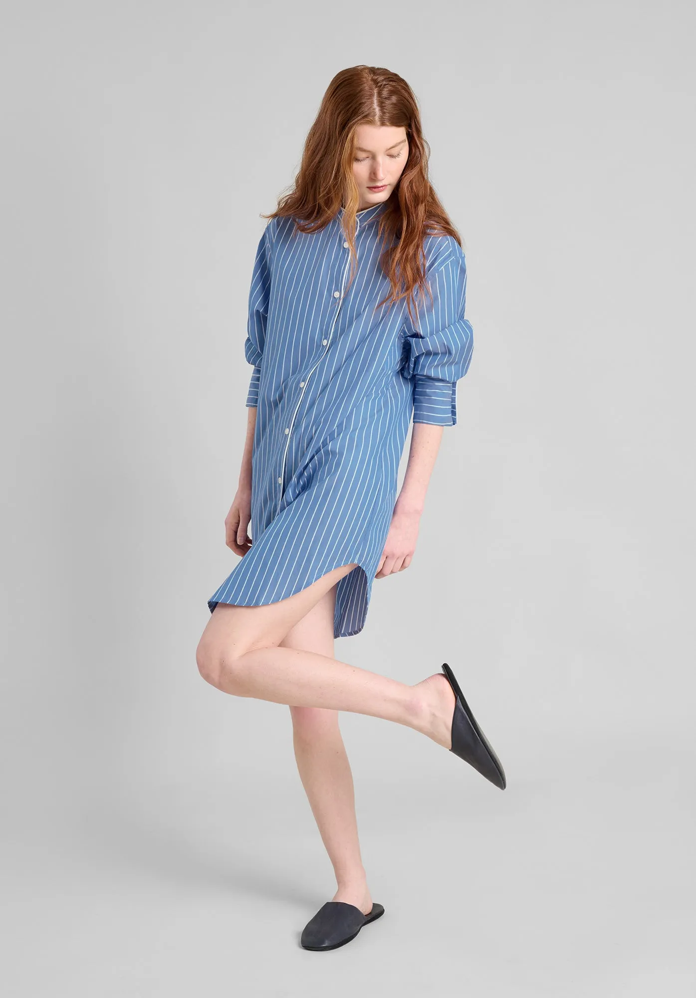 Jo Band Collar Nightdress in French Riviera Stripe