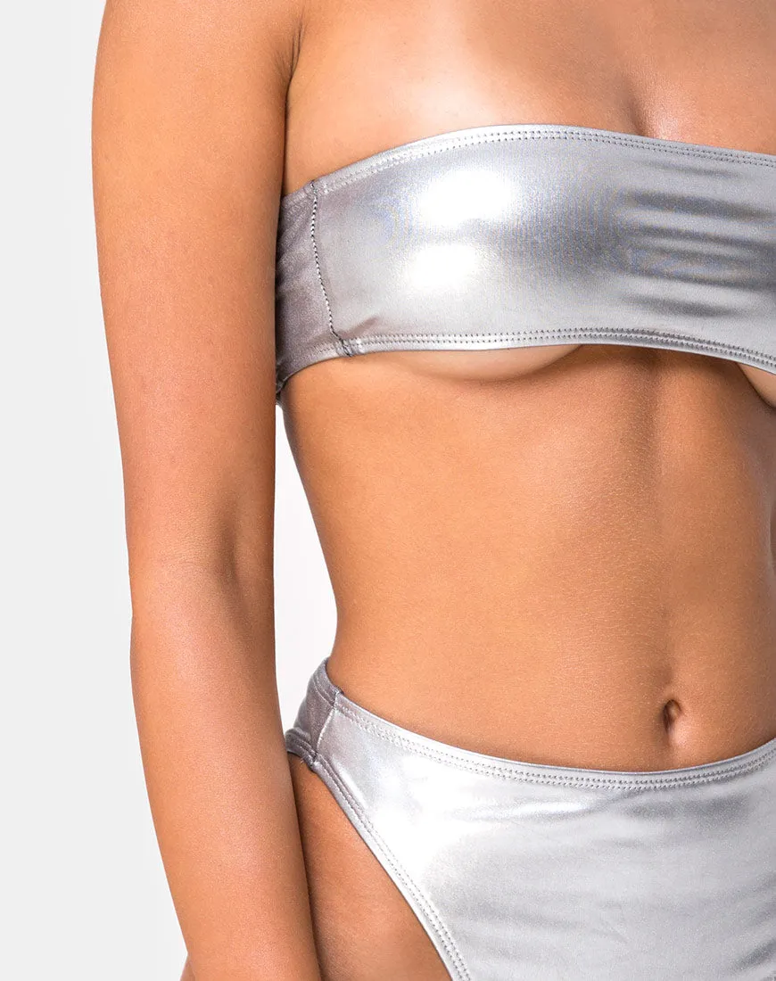 Lien Bikini Top in Metallic Silver