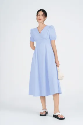 Marabelle Cotton Midaxi Dress in Soft Blue