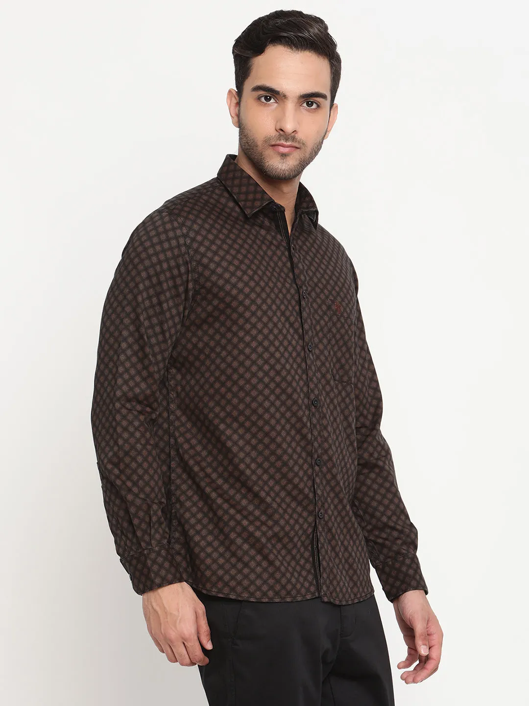 Men's Black Casual Geometric Print Full Sleeve Shirt