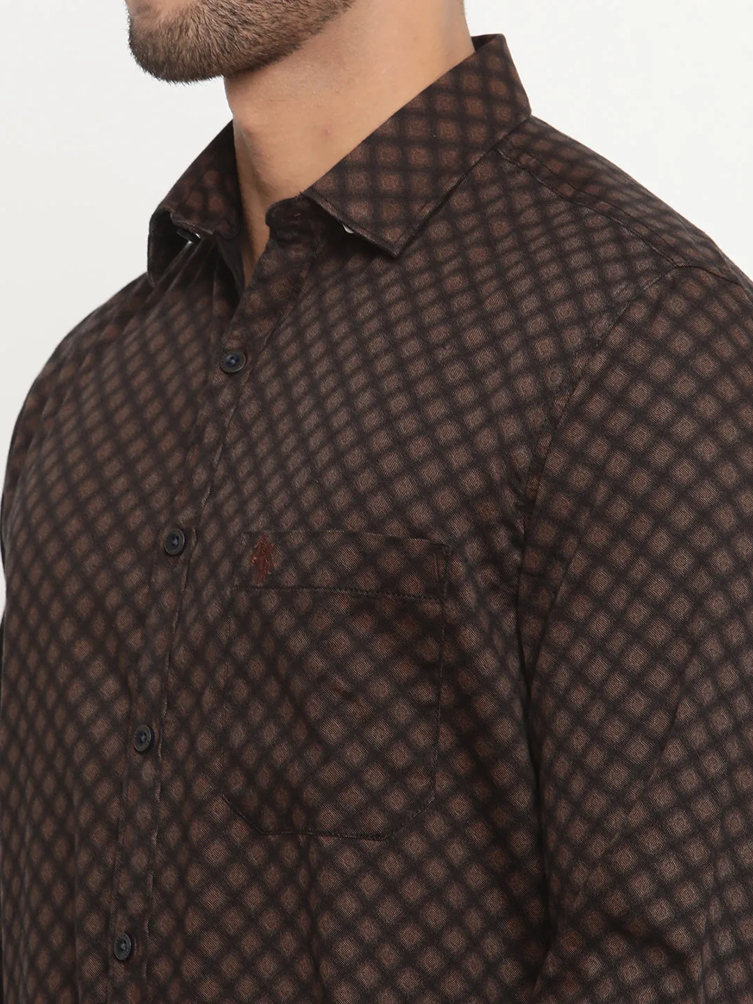 Men's Black Casual Geometric Print Full Sleeve Shirt