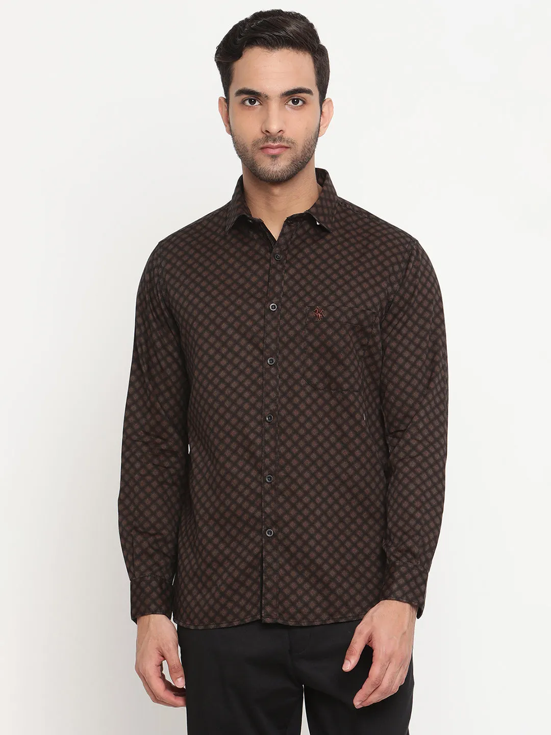 Men's Black Casual Geometric Print Full Sleeve Shirt