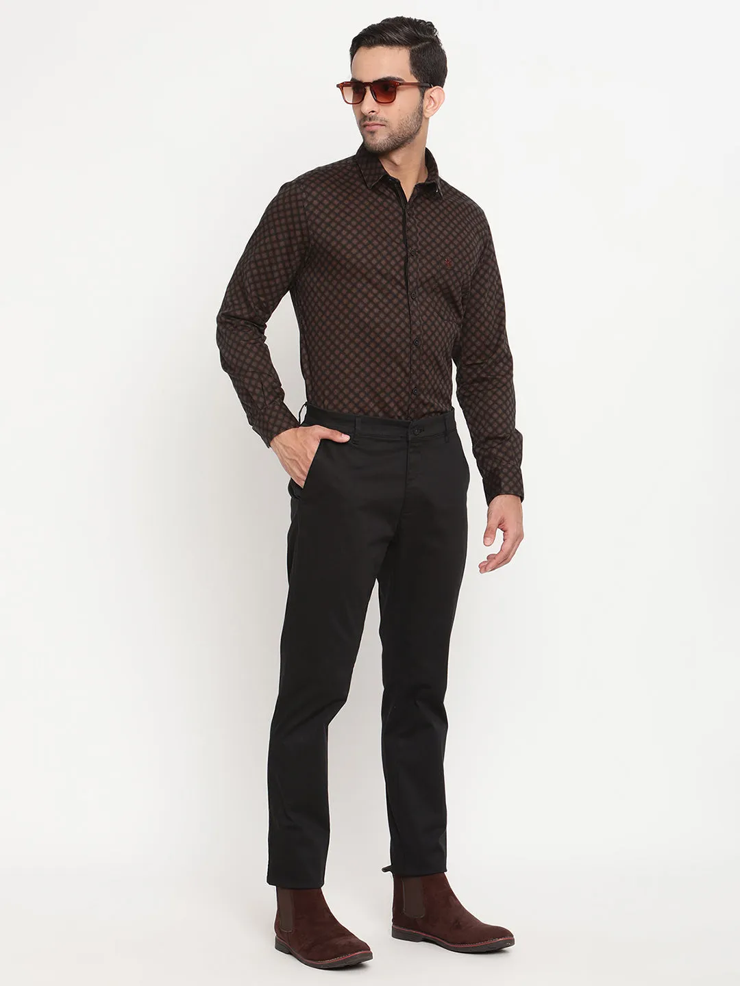 Men's Black Casual Geometric Print Full Sleeve Shirt