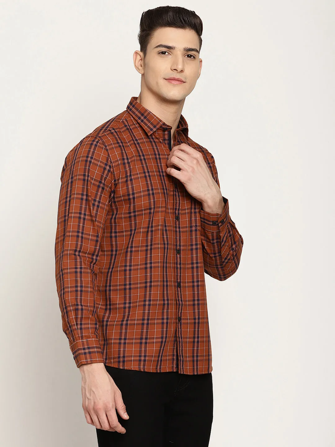 Men's Brown Casual Medium Checks Full Sleeve Shirt