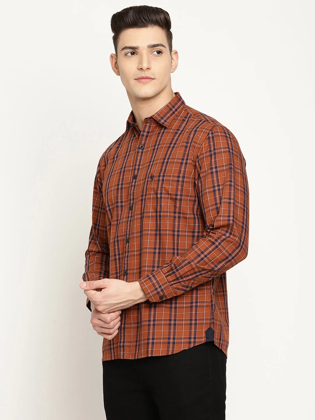 Men's Brown Casual Medium Checks Full Sleeve Shirt