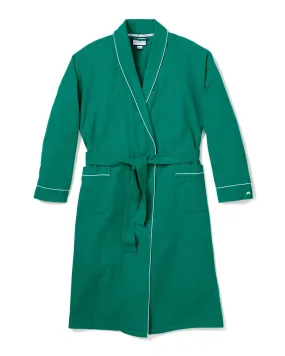 Men's Flannel Robe | Forest Green with White Piping