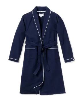 Men's Flannel Robe | Navy with White Piping