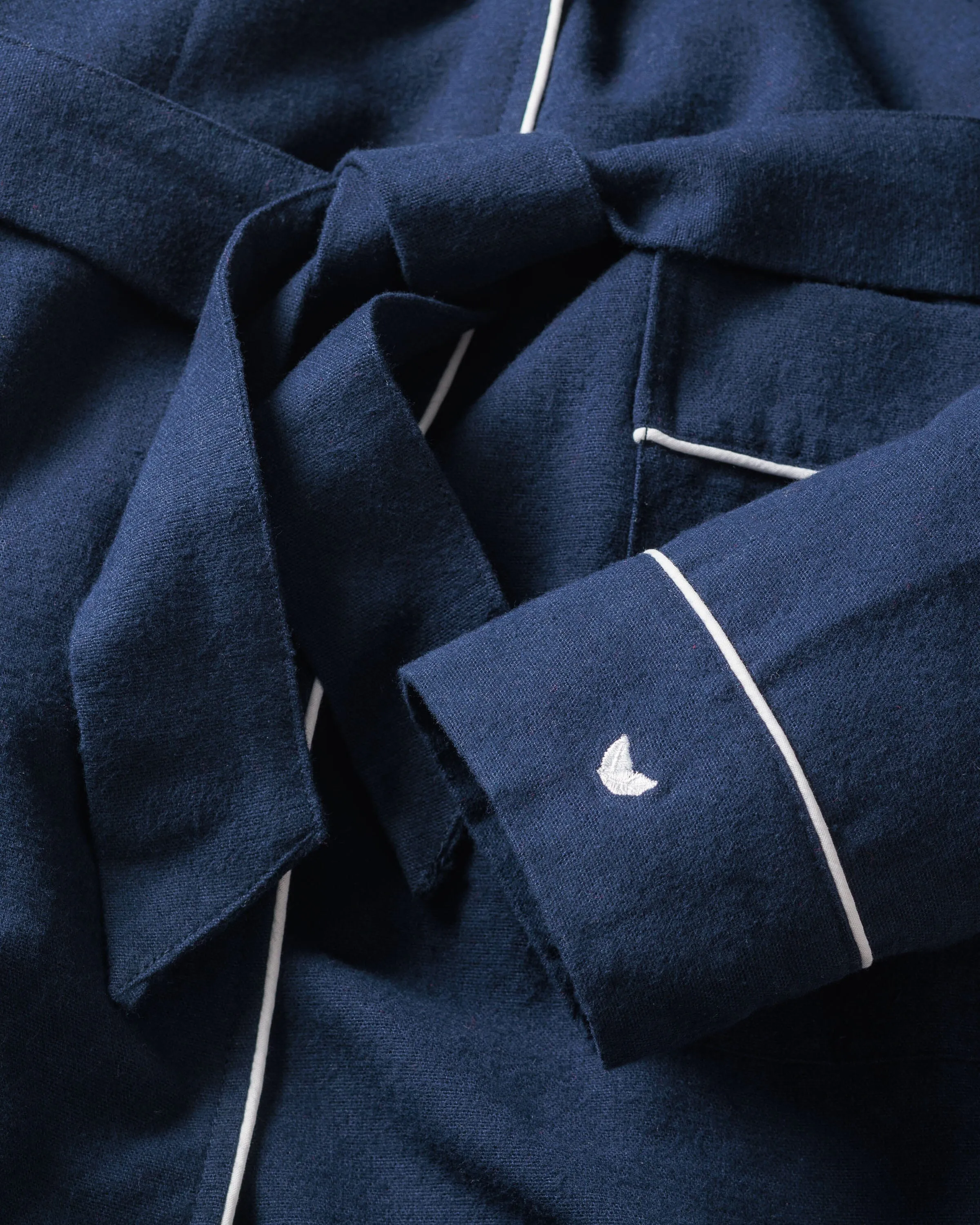 Men's Flannel Robe | Navy with White Piping