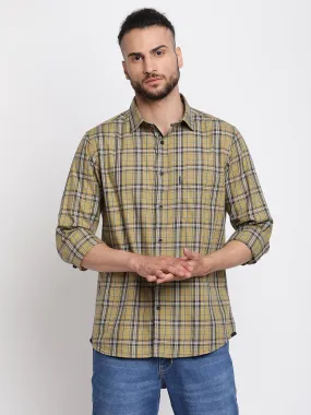 Men's Khaki Casual Medium Checks Full Sleeve Shirt