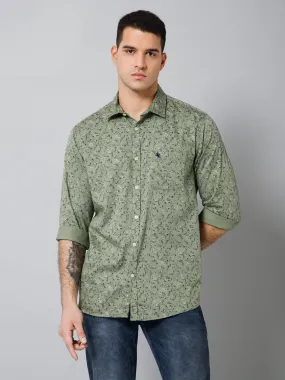 Men's Light Olive Casual Floral Print Full Sleeve Shirt