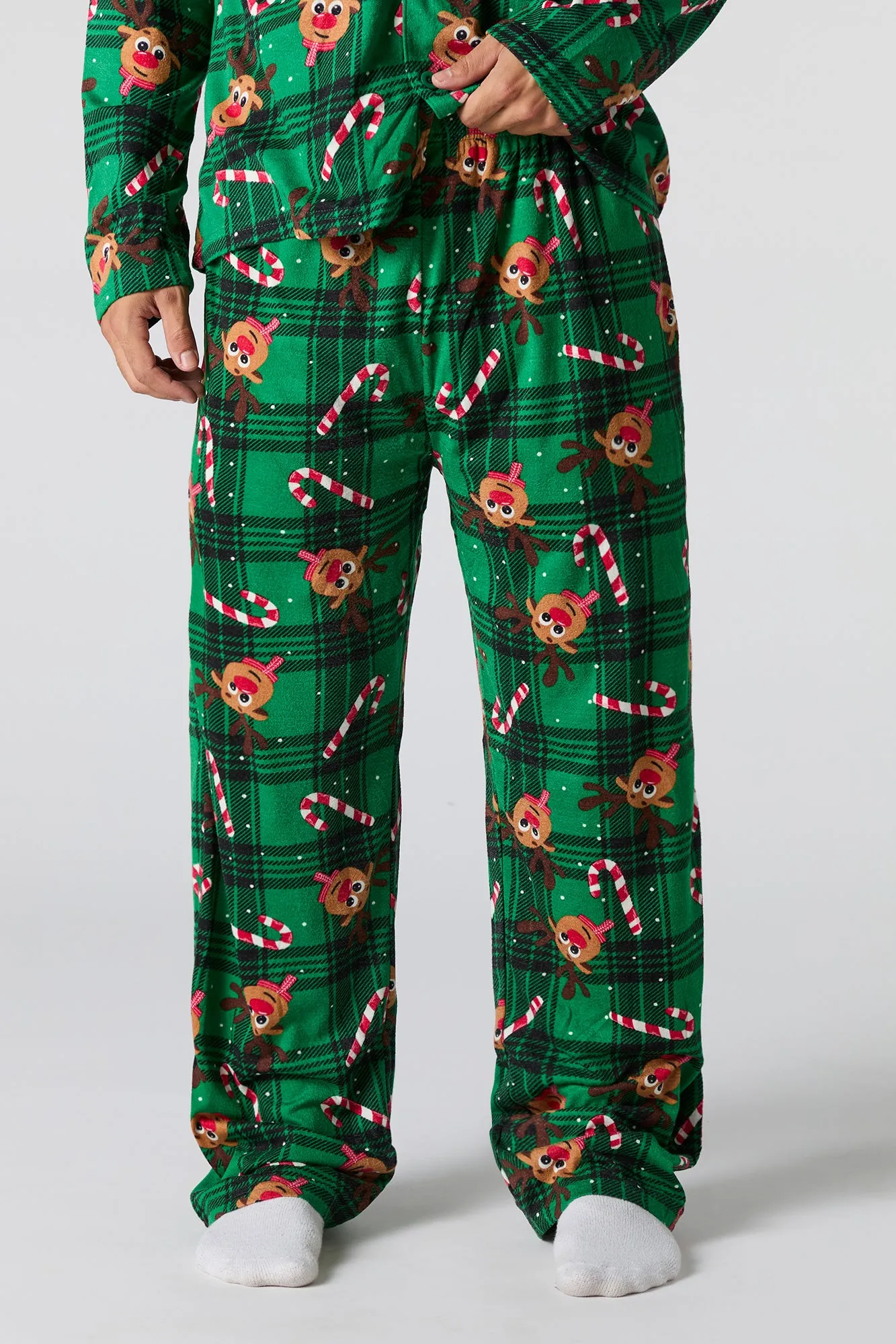 Mens Matching the Family Rudolph Flannel 2 Piece Pajama Set