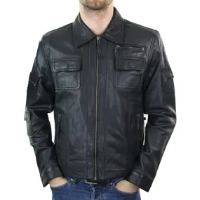 Men's Short Box Leather Jacket Black Zipped